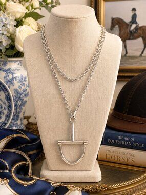 Silver Equestrian Stirrup Necklace, Layered Horse Lover Necklace, Silver Horse J